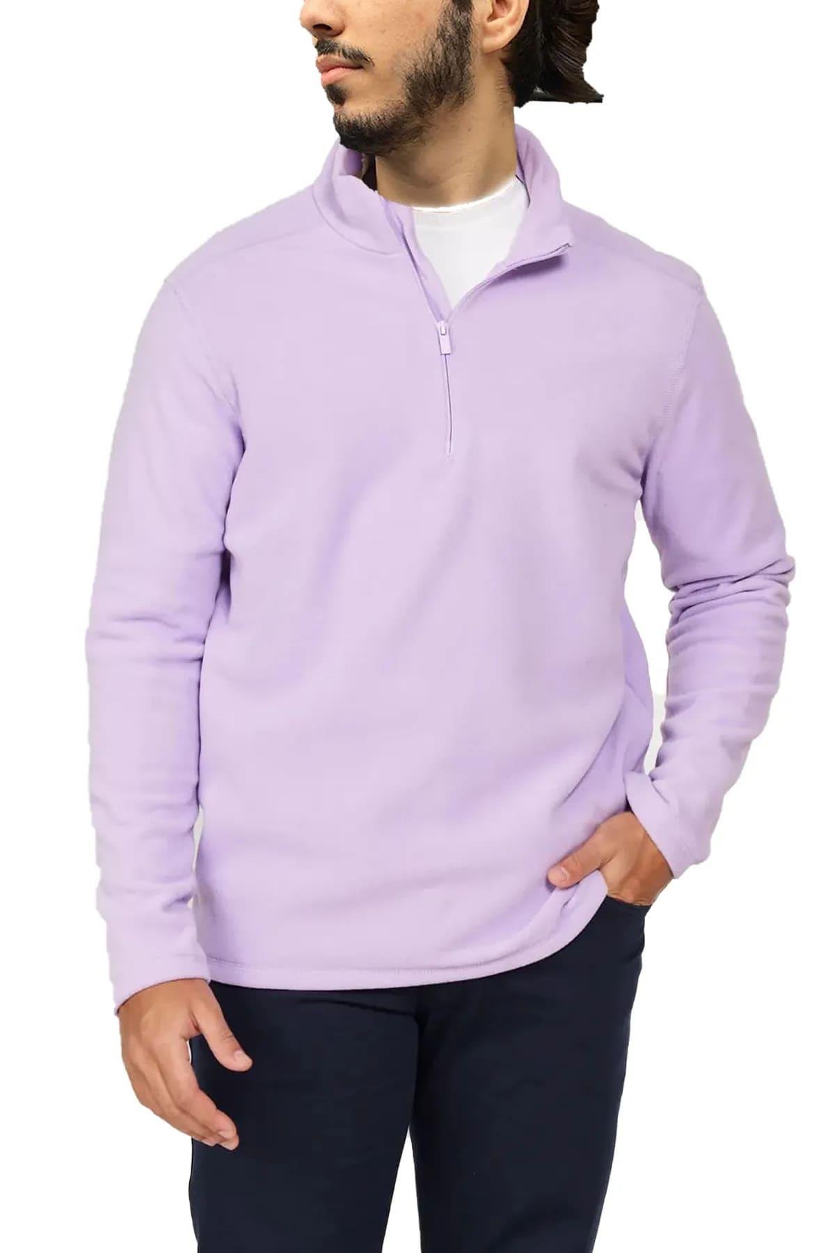Rahat Kalıp Dik Yakalı Soğuk Geçirmez Tüylenme Yapmayan Polar Sweatshirt