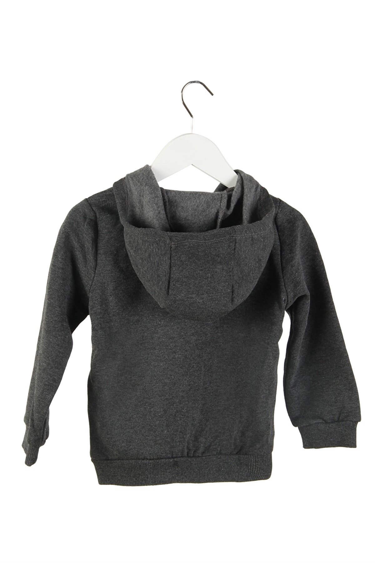 UNISEX ÇOCUK KAPÜŞONLU FERMUARLI ÜÇ İPLİK KIŞLIK  FÜME POLAR SWEATSHIRT HIRKA