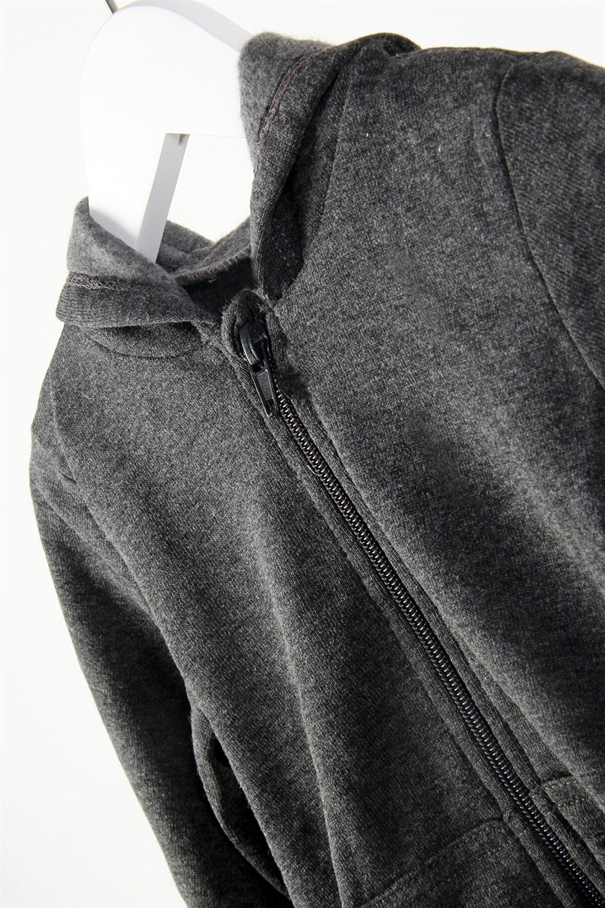 UNISEX ÇOCUK KAPÜŞONLU FERMUARLI ÜÇ İPLİK KIŞLIK  FÜME POLAR SWEATSHIRT HIRKA