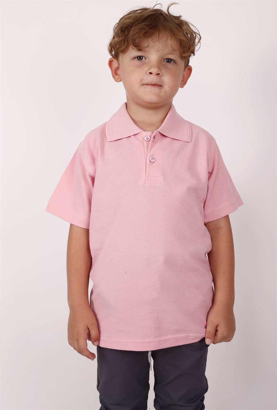 UNISEX ÇOCUK KISA KOL NORMAL KALIP COMFORT POLO YAKA DÜZ RENK OKUL PENYE LAKOST T-SHIRT