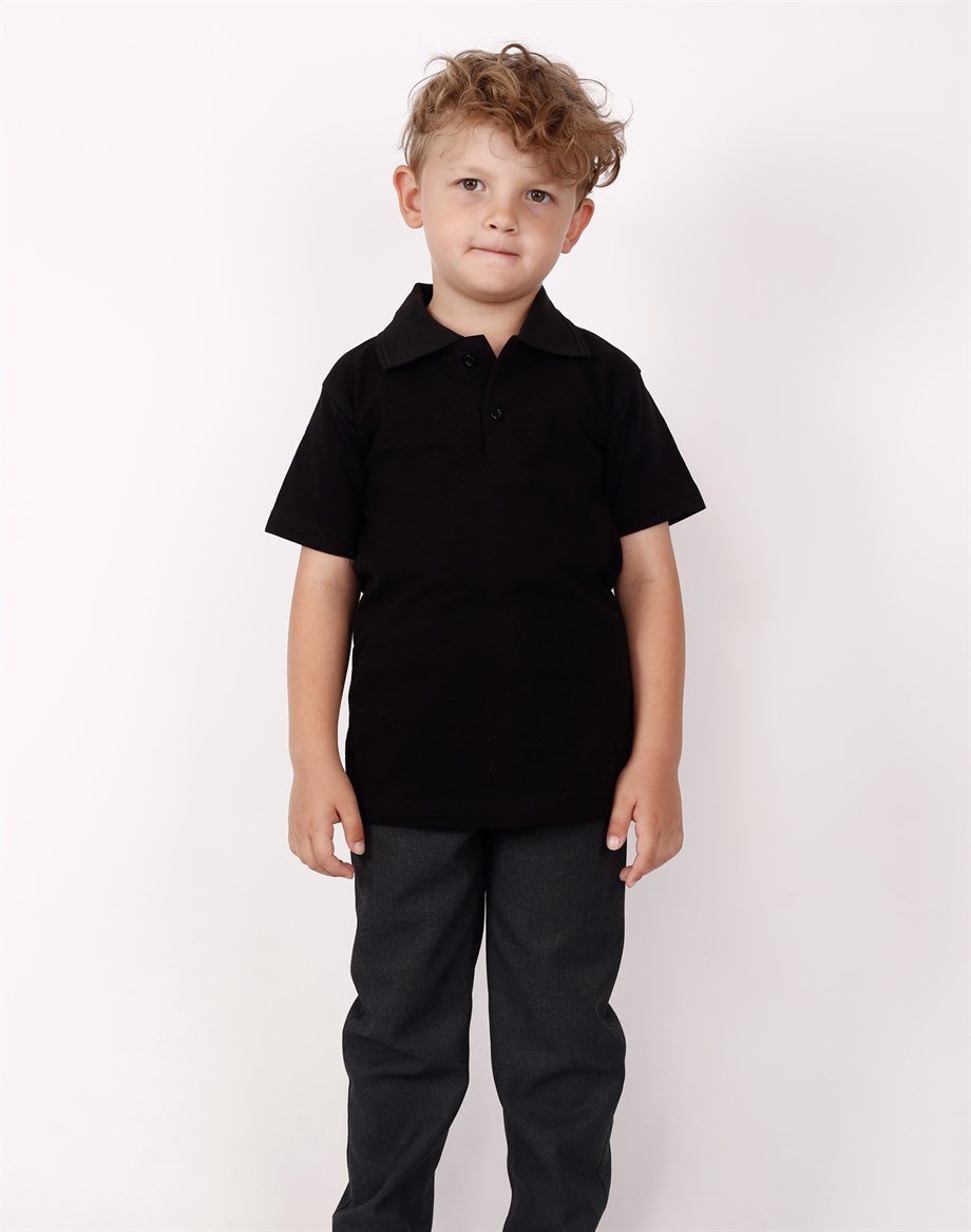 UNISEX ÇOCUK KISA KOL NORMAL KALIP COMFORT POLO YAKA DÜZ RENK OKUL PENYE LAKOST T-SHIRT