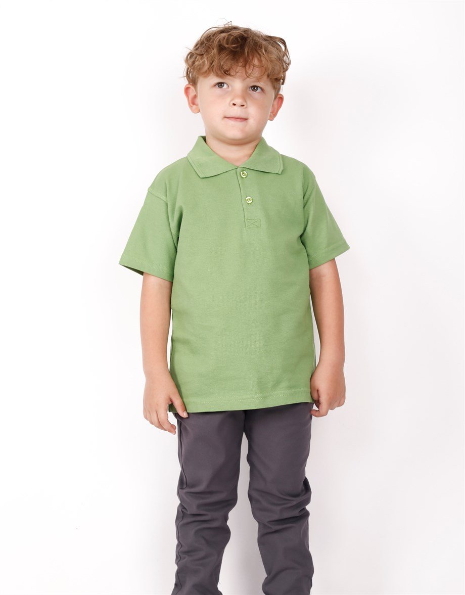 UNISEX ÇOCUK KISA KOL NORMAL KALIP COMFORT POLO YAKA DÜZ RENK OKUL PENYE LAKOST T-SHIRT