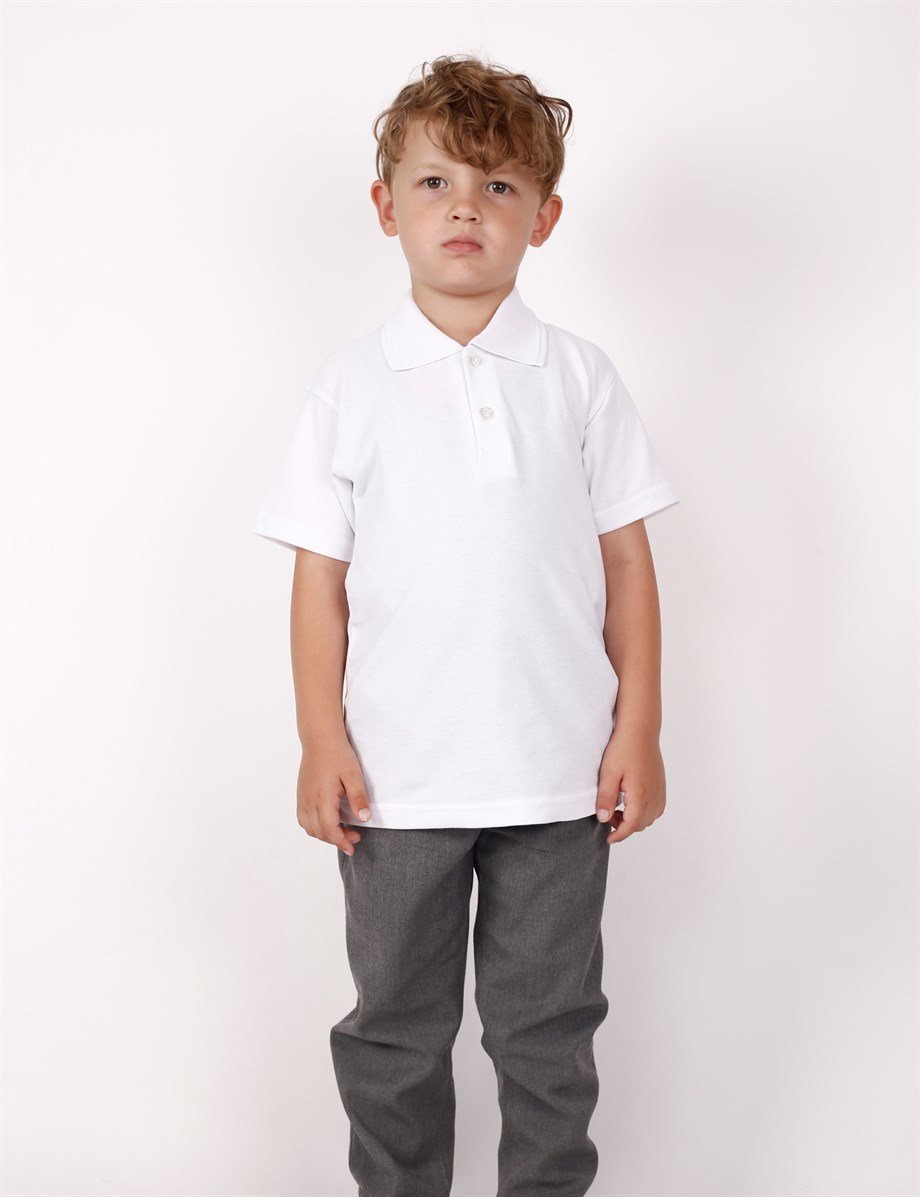 UNISEX ÇOCUK KISA KOL NORMAL KALIP COMFORT POLO YAKA DÜZ RENK OKUL PENYE LAKOST T-SHIRT