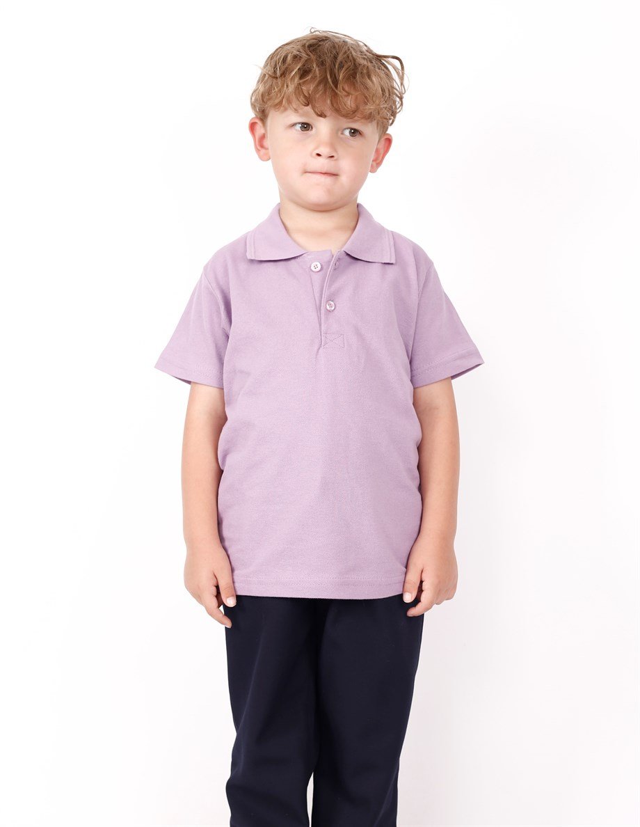 UNISEX ÇOCUK KISA KOL NORMAL KALIP COMFORT POLO YAKA DÜZ RENK OKUL PENYE LAKOST T-SHIRT