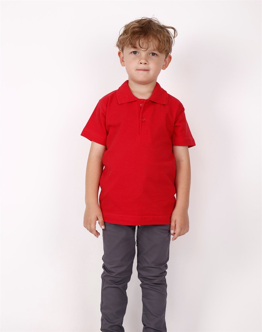 UNISEX ÇOCUK KISA KOL NORMAL KALIP COMFORT POLO YAKA DÜZ RENK OKUL PENYE LAKOST T-SHIRT