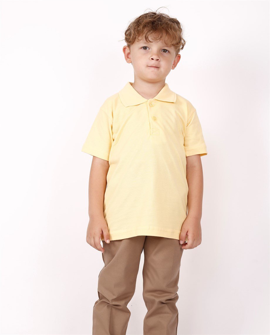 UNISEX ÇOCUK KISA KOL NORMAL KALIP COMFORT POLO YAKA DÜZ RENK OKUL PENYE LAKOST T-SHIRT