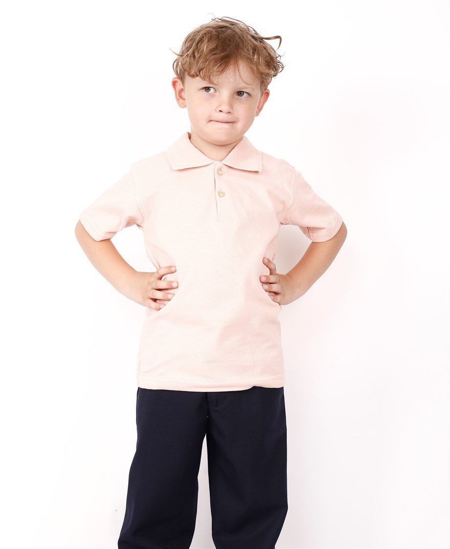 UNISEX ÇOCUK KISA KOL NORMAL KALIP COMFORT POLO YAKA DÜZ RENK OKUL PENYE LAKOST T-SHIRT