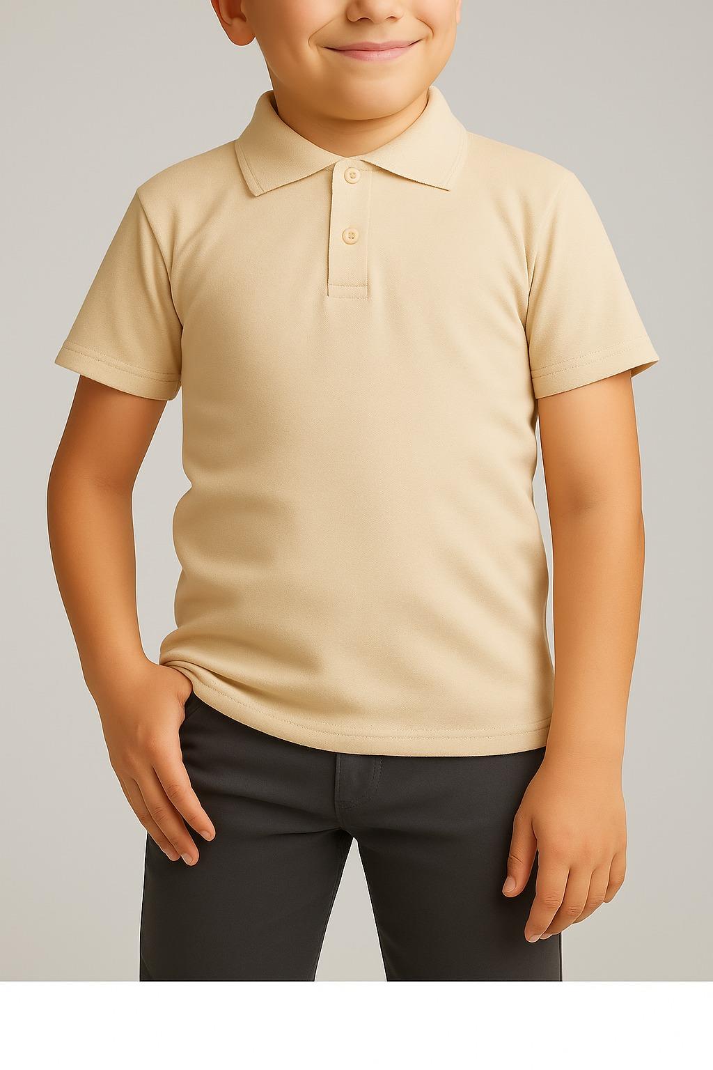 UNISEX COCUK POLO YAKA KISA KOL KREM OKUL T-SHIRT