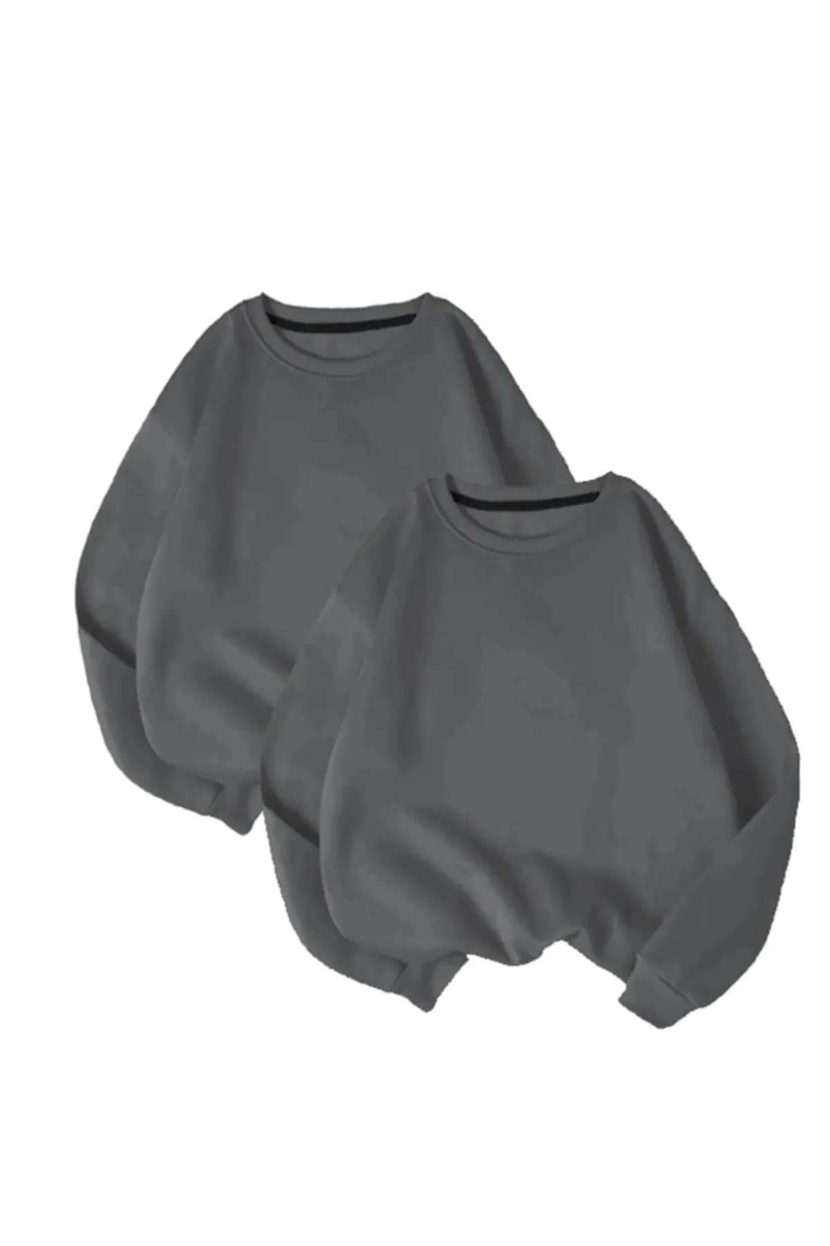 Unisex Düz Renk Basic Sevgililer Günü Çift Kombin Sweatshirt (2 Adet)