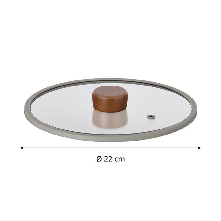 Fika 22 cm Gri Düz Silikon Çerçeveli Cam Kapak
