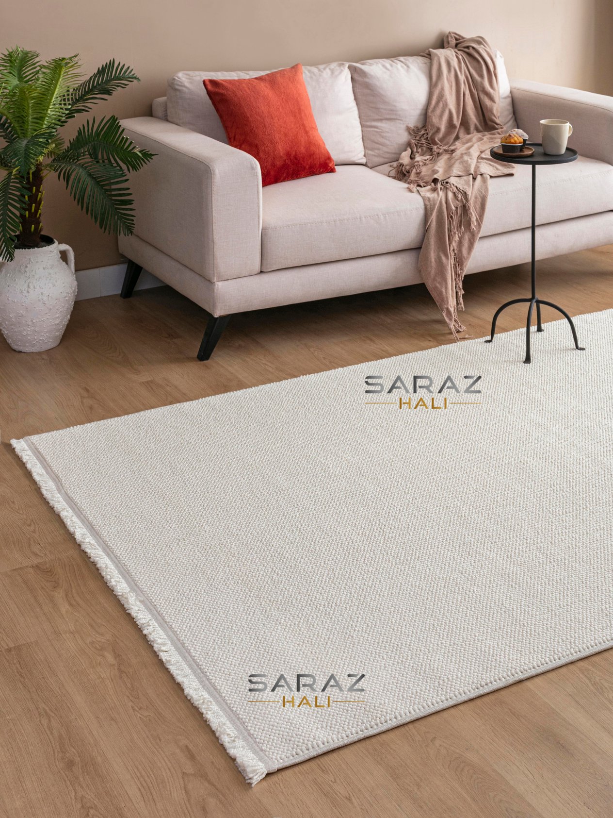Saraz HalıSARAZ HALISARAZ HALI Bohem Coton Halı Beyaz Modern Tek Renk Coton