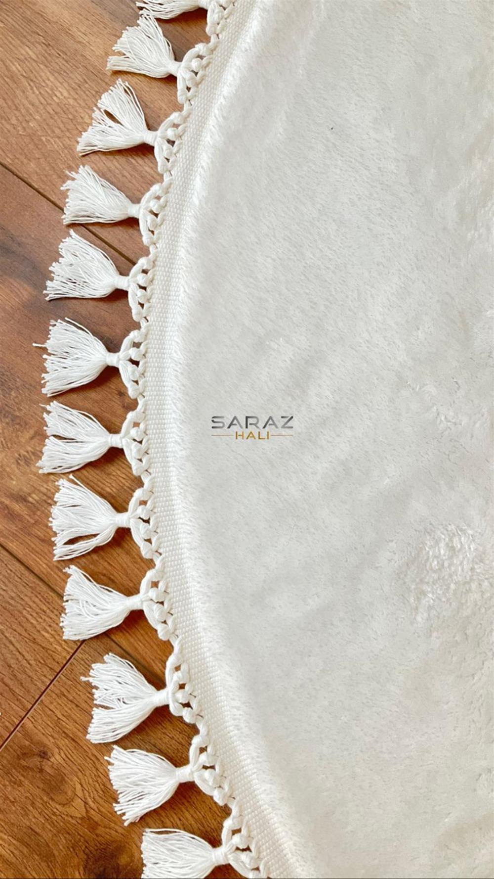 SARAZ HALISARAZ HALI Yuvarlak Comfort Puffy Beyaz Ponpon Saçaklı Yıkanabilir 