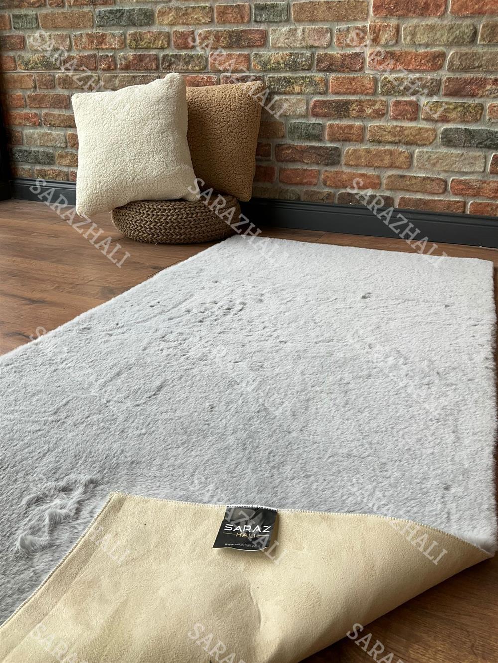 SARAZ HALITavşan Tüyü Post Puffy GRİ ULTRA YUMUŞAK HALI TAVŞAN