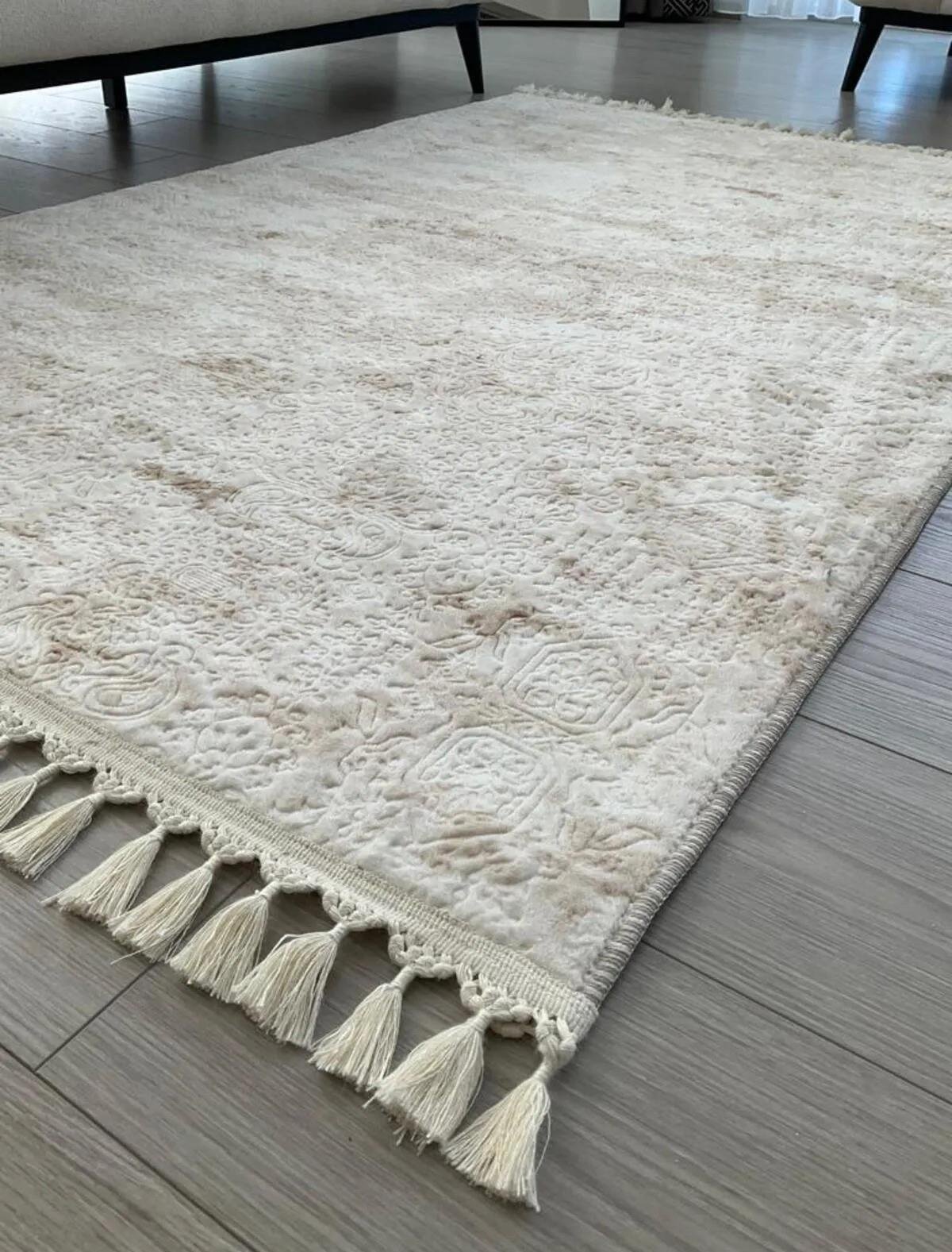 TİCİMAXSARAZ HALIPuffy Kabartma Desenli Yıkanabilir Kaymaz Taban Salon Halısı Mutfak Koridor Halısı Bej
