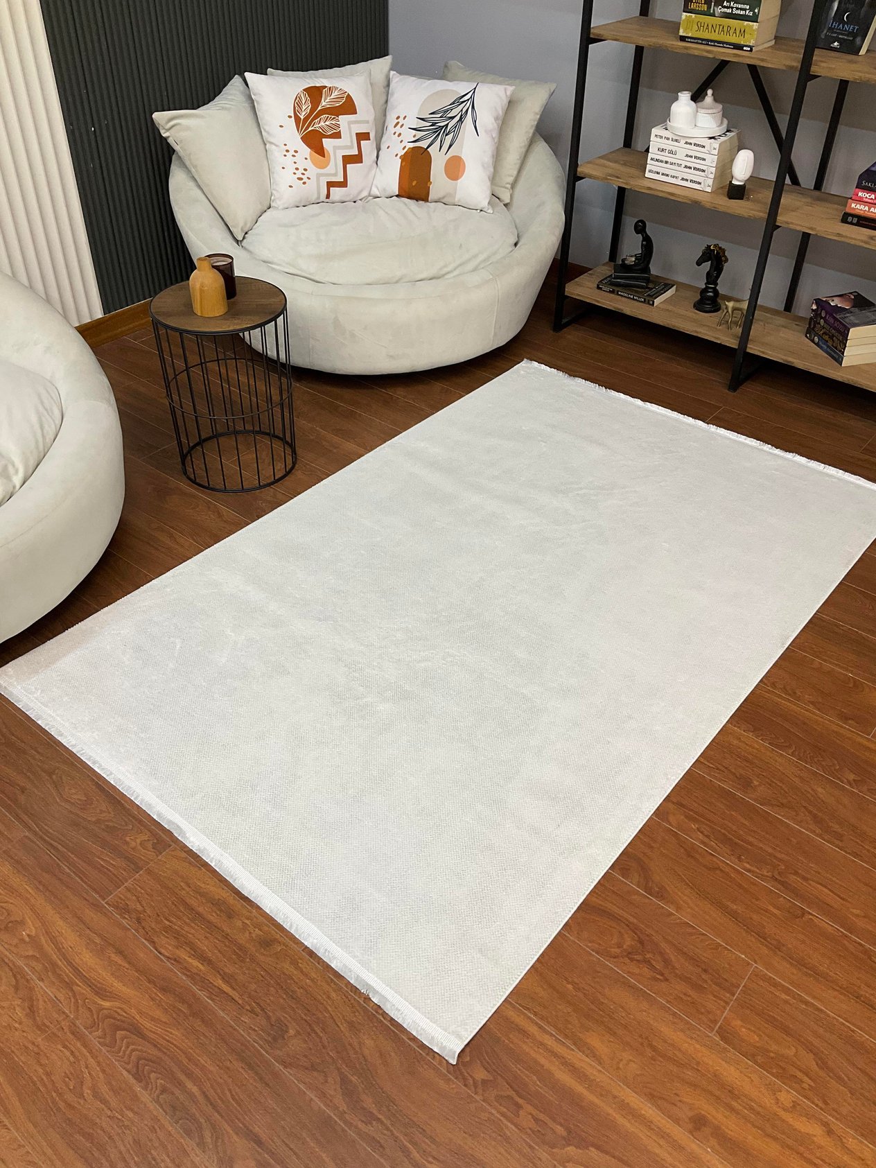TİCİMAXSARAZ HALIPunto Tek Renk Beyaz Salon Halı Hav Vermez Mutfak Halı Etnik Desen Koridor Halı Kesme Yolluk