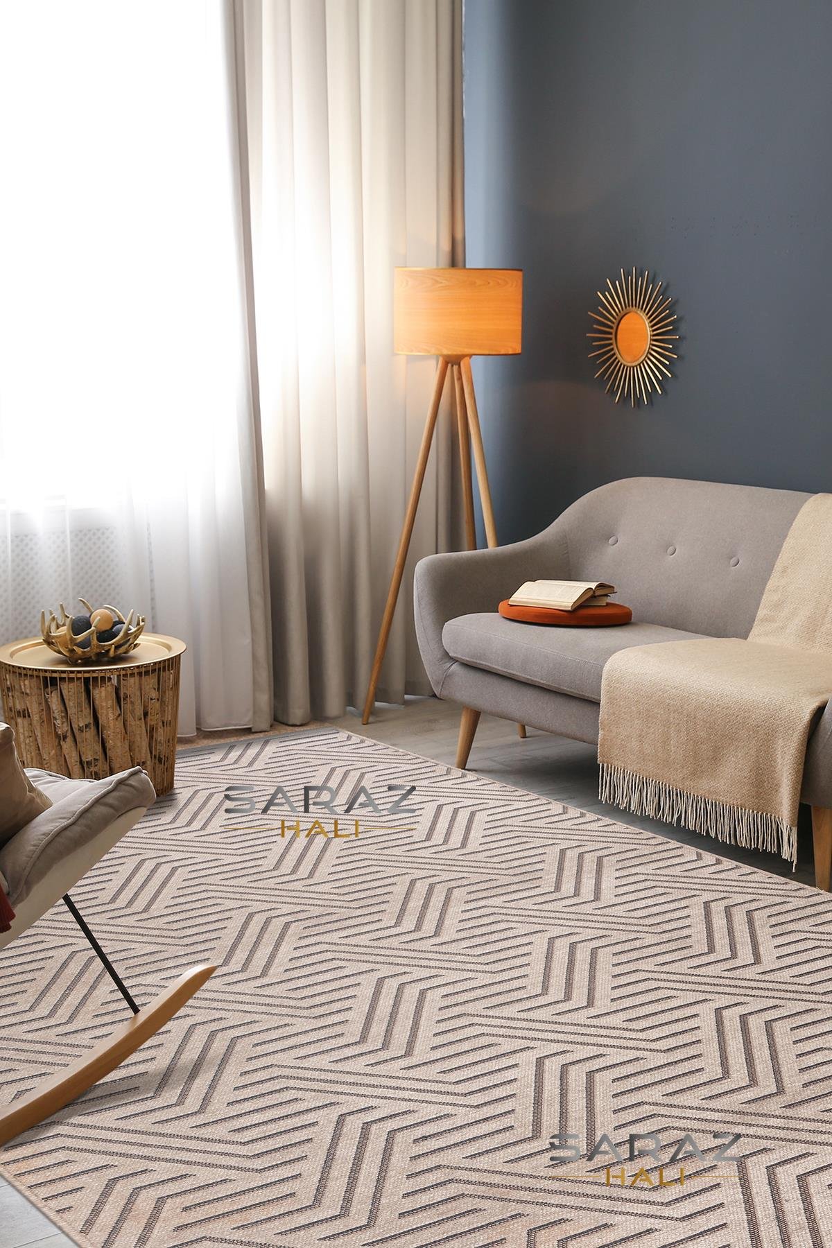TİCİMAXSARAZ HALIŞönil Dokuma Kayma Yapmaz Makinede Yıkanabilir Leke Tutmaz Kesme Bohem Kilim Vizon