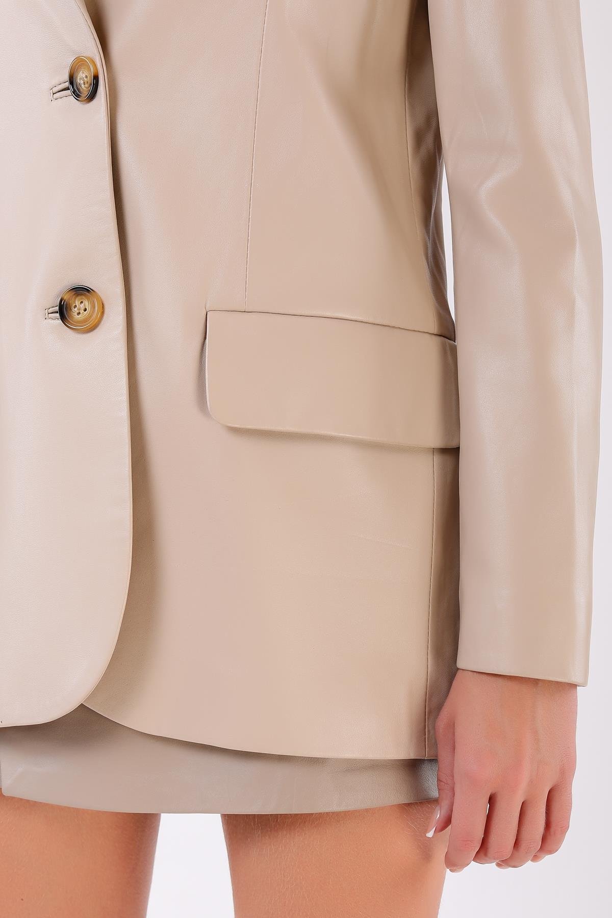 Bej Hakiki Deri Blazer CeketCeket