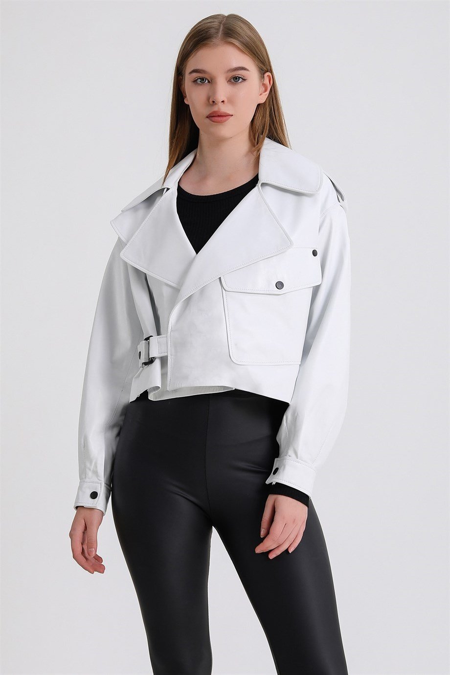 Beyaz Oversize Deri CeketCeket
