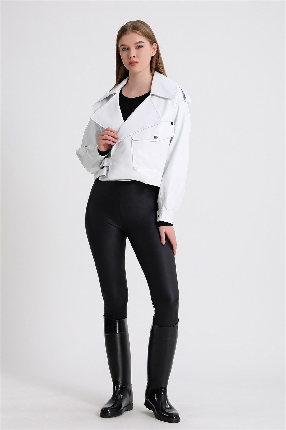 Beyaz Oversize Deri CeketCeket