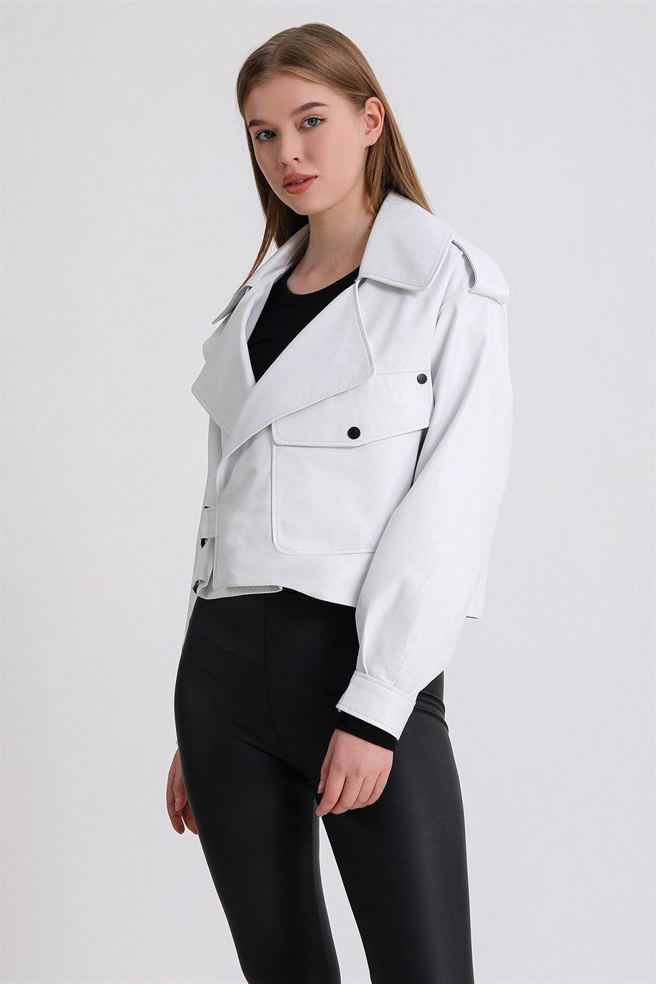 Beyaz Oversize Deri CeketCeket