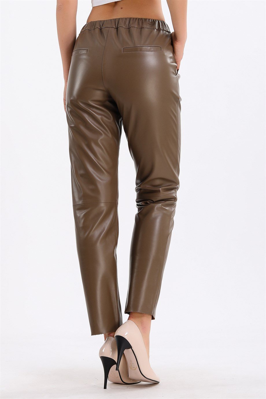 Kahve Comfort Fit Deri PantolonPantolon