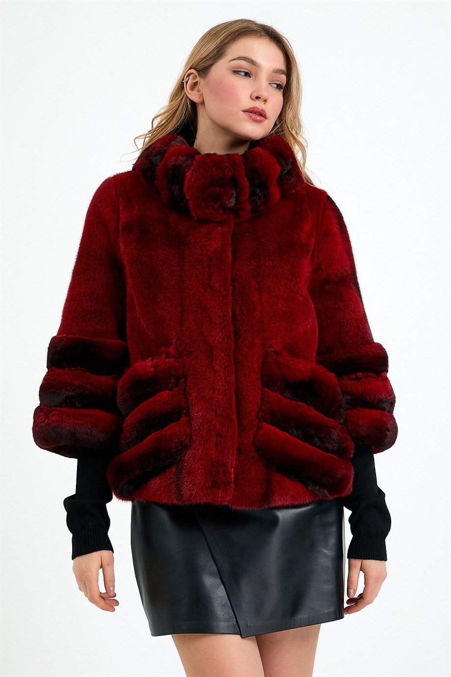 Red Chinchilla Accessory Mink Fur Jacket