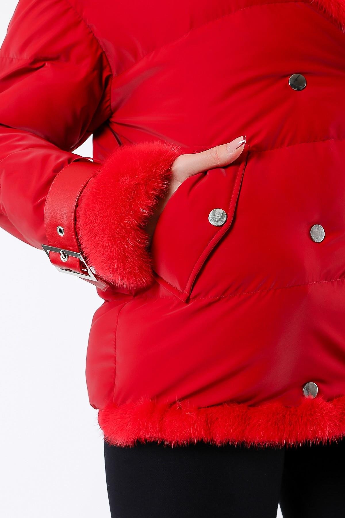 Kırmızı Mink Kürk Aksesuarlı Puffer MontMont