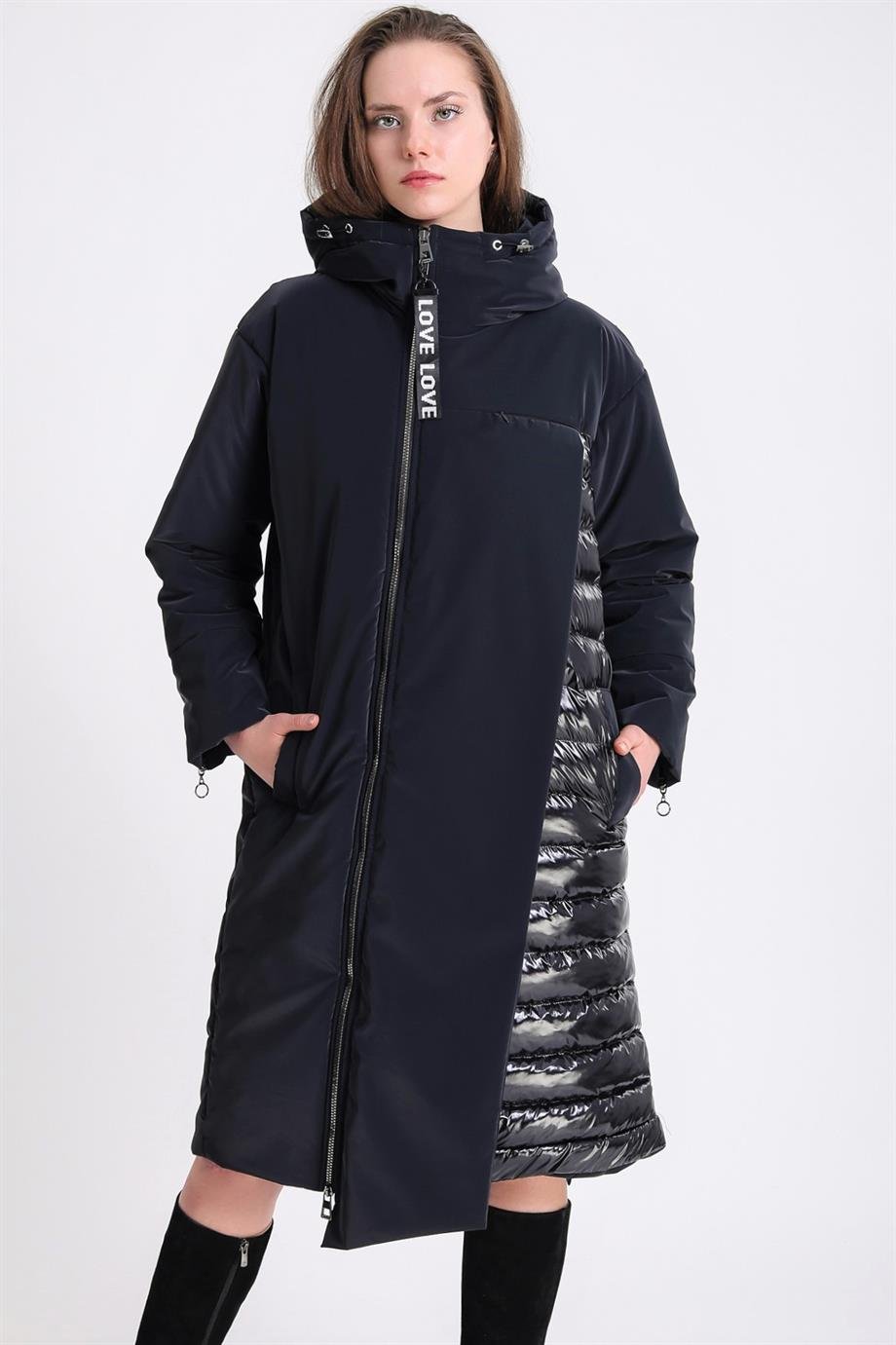 Lacivert Glam Kaz Tüyü Şişme Puffer MontMont