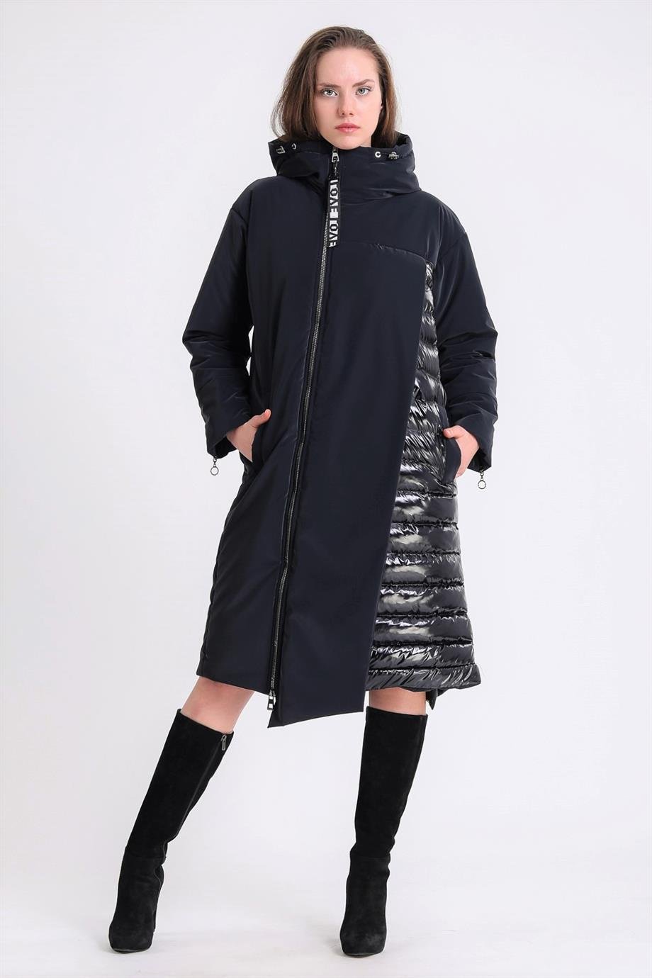 Lacivert Glam Kaz Tüyü Şişme Puffer MontMont