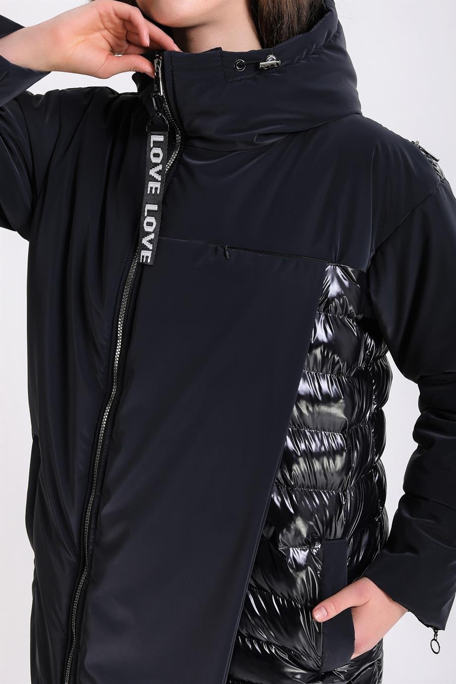 Lacivert Glam Kaz Tüyü Şişme Puffer MontMont