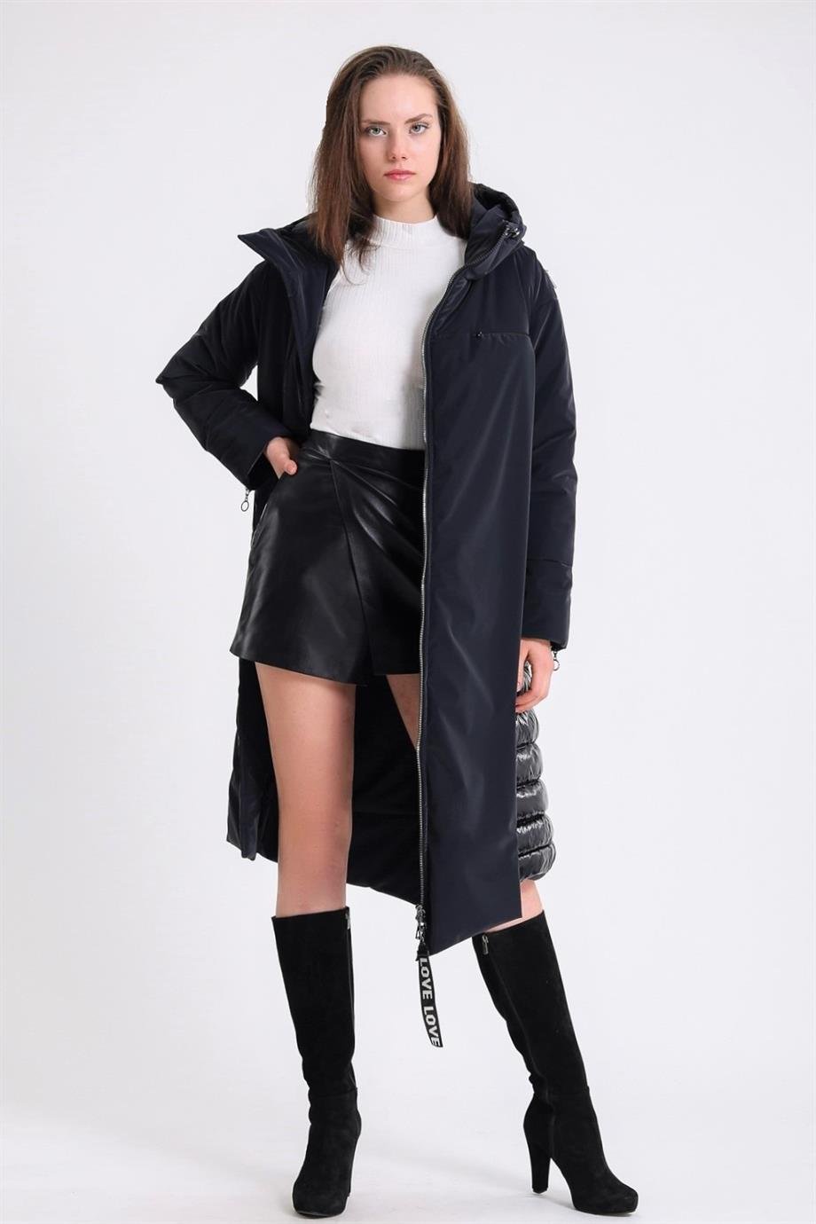 Lacivert Glam Kaz Tüyü Şişme Puffer MontMont