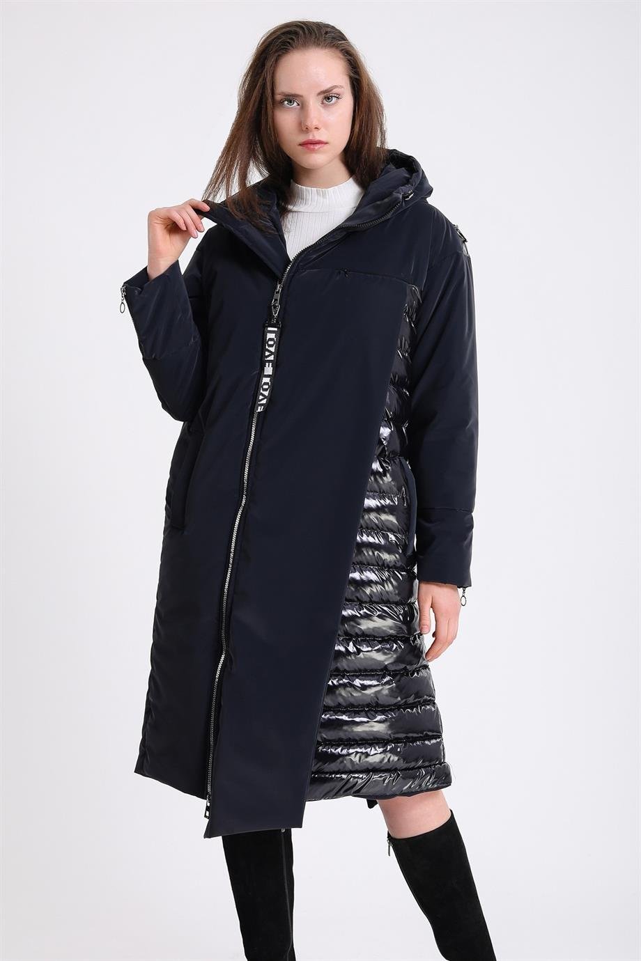 Lacivert Glam Kaz Tüyü Şişme Puffer MontMont