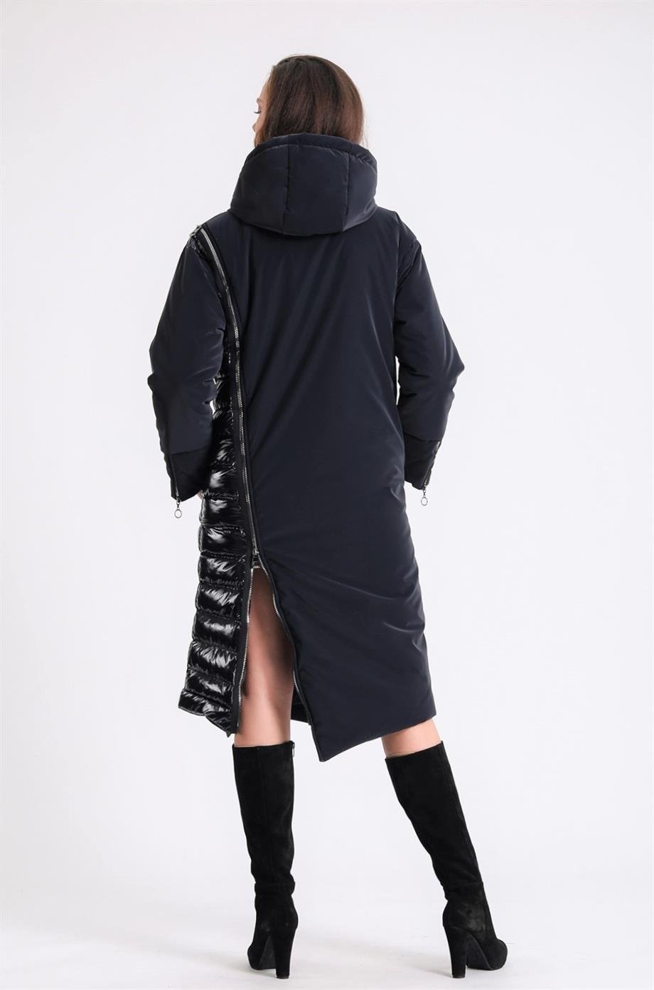 Lacivert Glam Kaz Tüyü Şişme Puffer MontMont