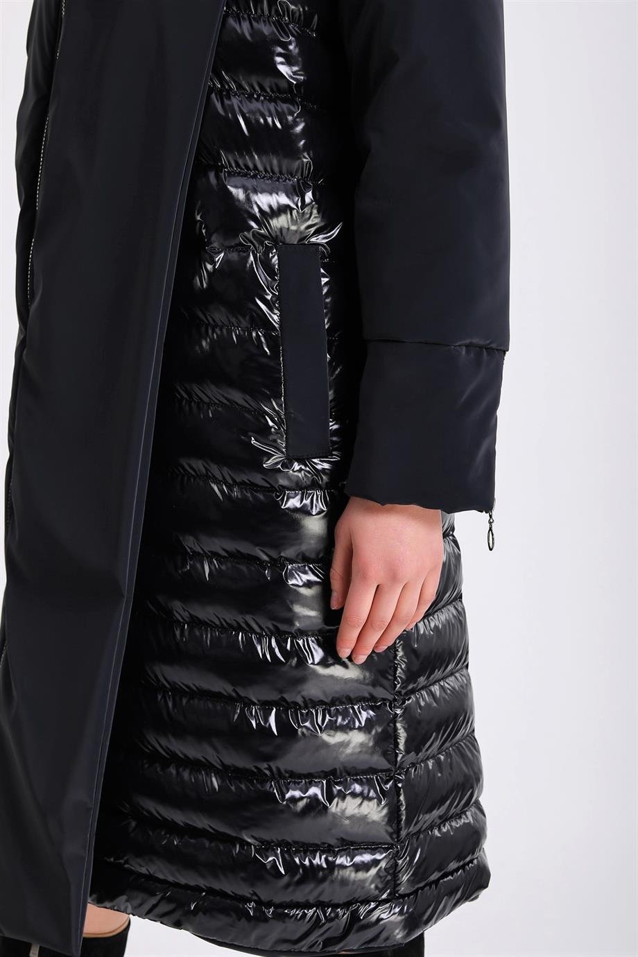 Lacivert Glam Kaz Tüyü Şişme Puffer MontMont