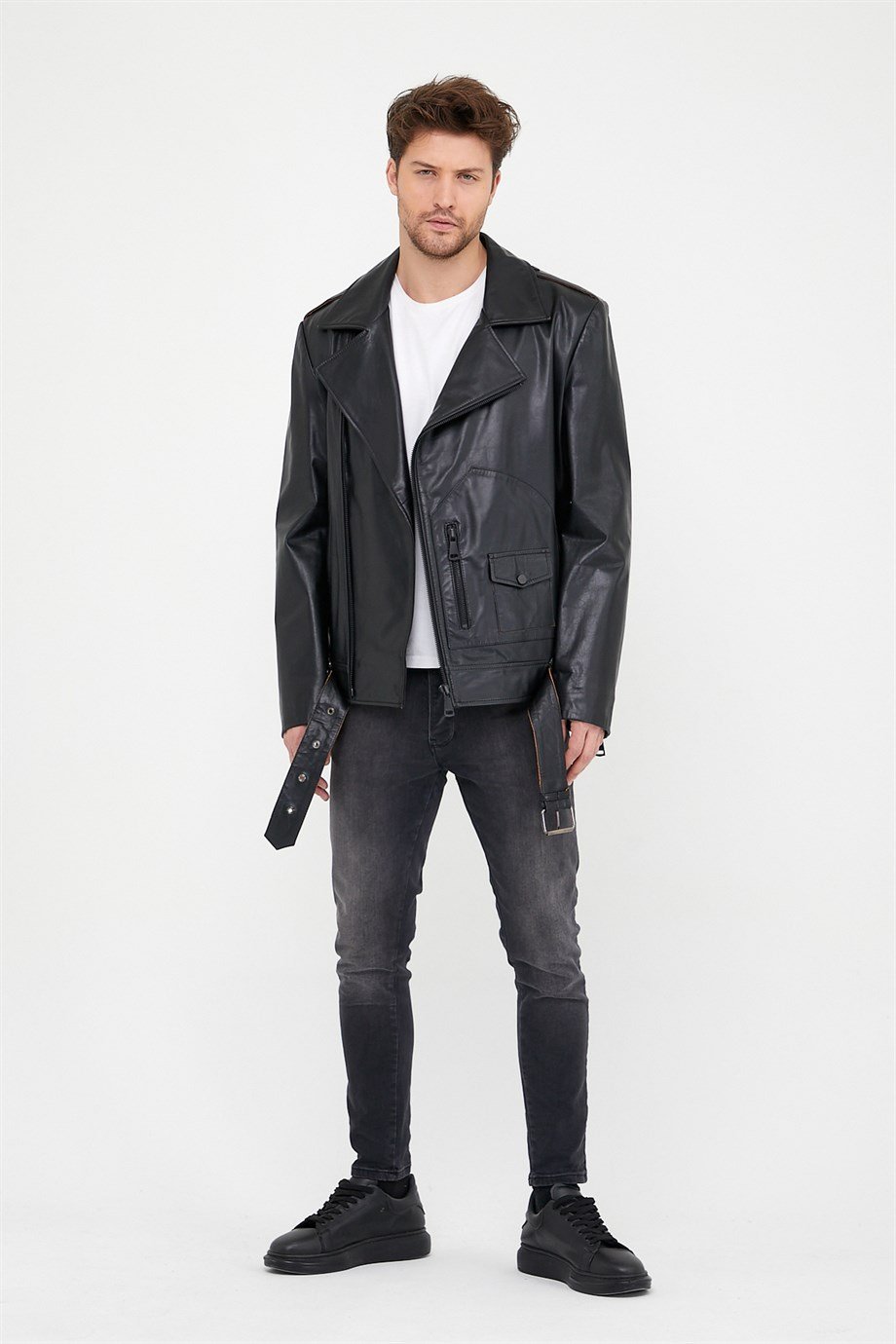 Siyah Biker Deri CeketCeket