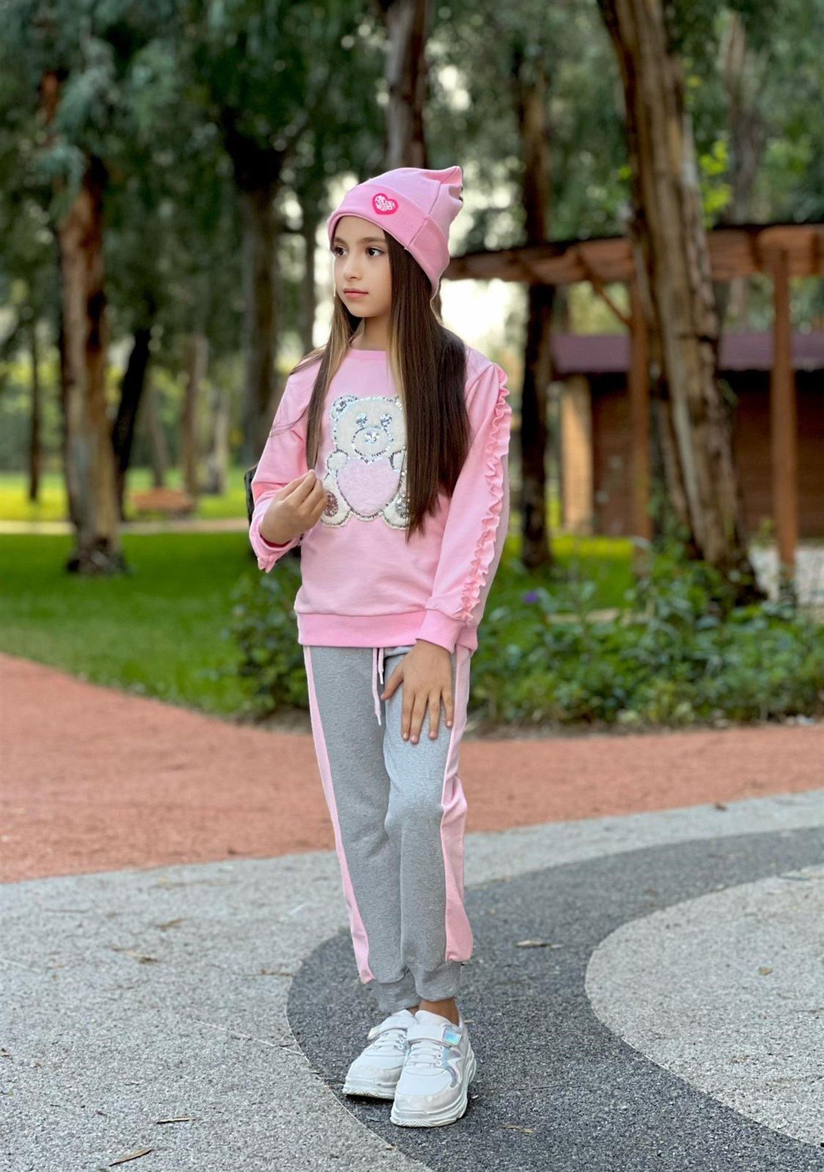 Kız Çocuk Ayıcıklı 2'li Eşofman Takımı Pembe-Kız Çocuk Alt Üst Takım-Bebegimindolabinda.com