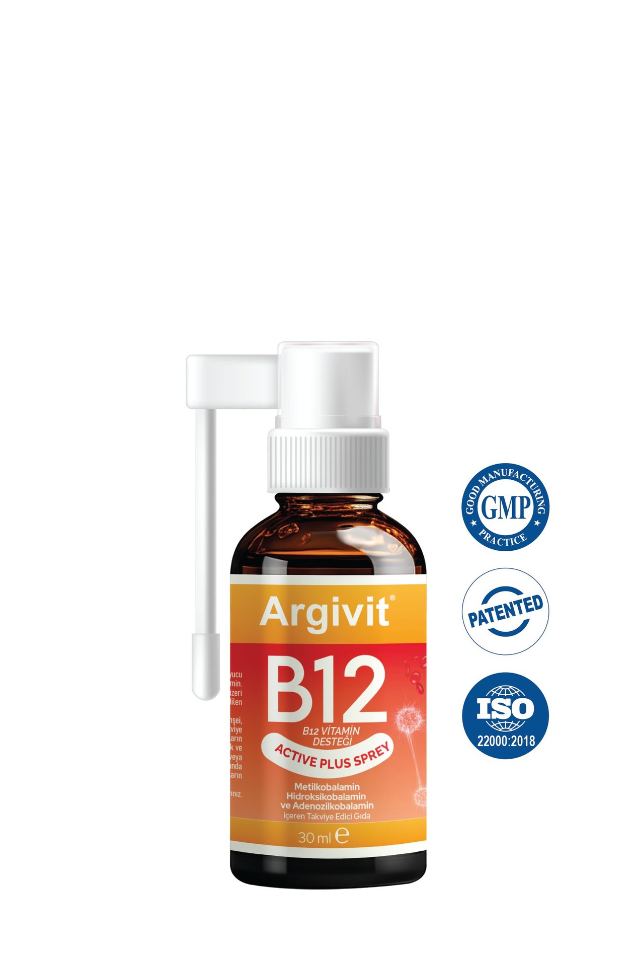 Argivit Active Plus B12 Vitamin (Metilkobalamin, Hidroksikobalamin ve Adenozilkobalamin) Sprey 30 ml