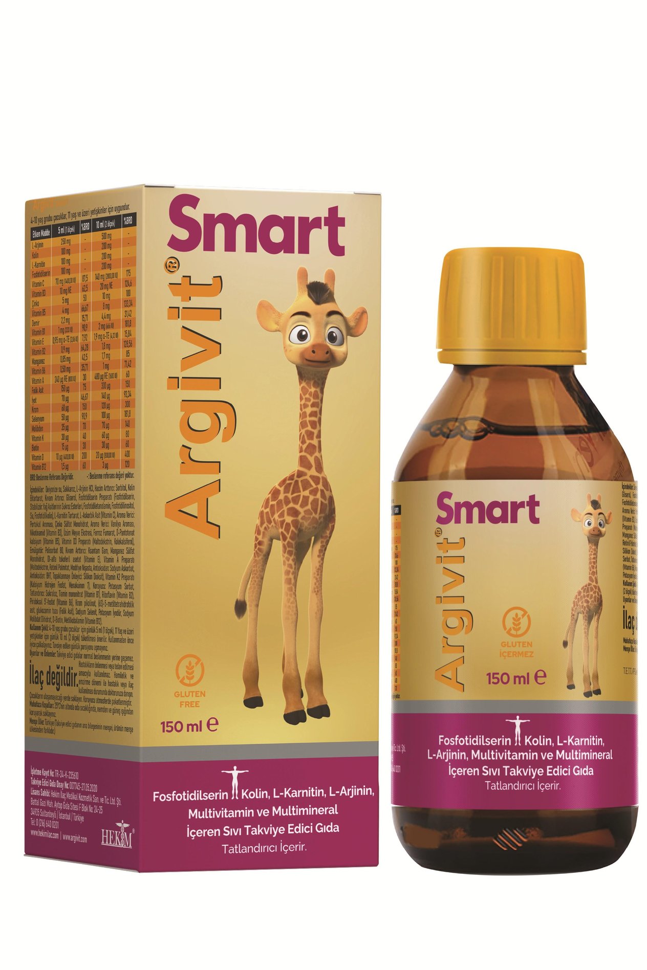 Argivit Smart (Fosfotidilserin, Kolin, L-Karnitin, L-Arjinin, Multivitamin, Multimineral) Şurup 150 ml 3’lü Paket - Portakal ve Vanilya Aromalı