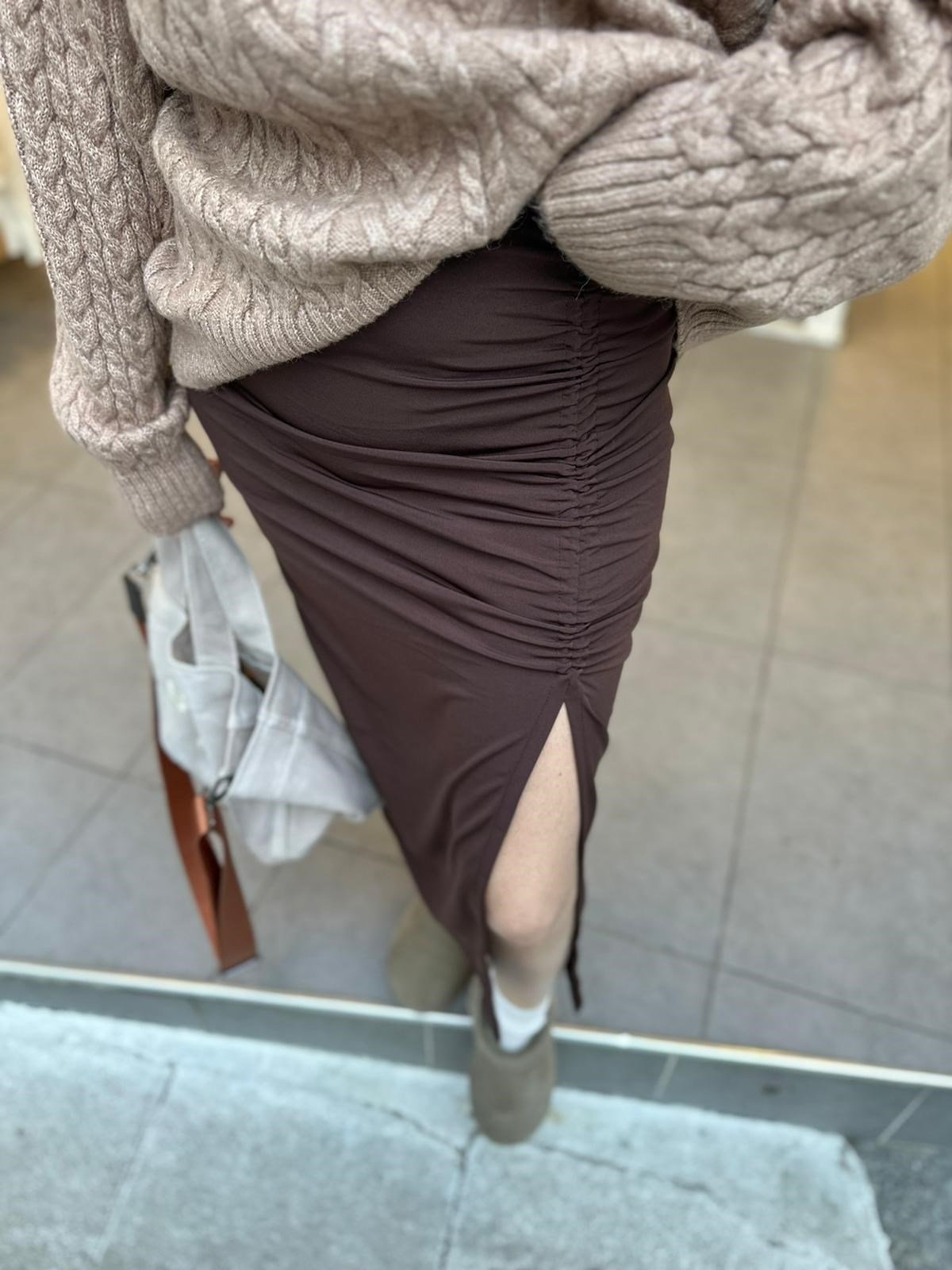 Acı Kahve Drape Detay Etek | StrawberryWear