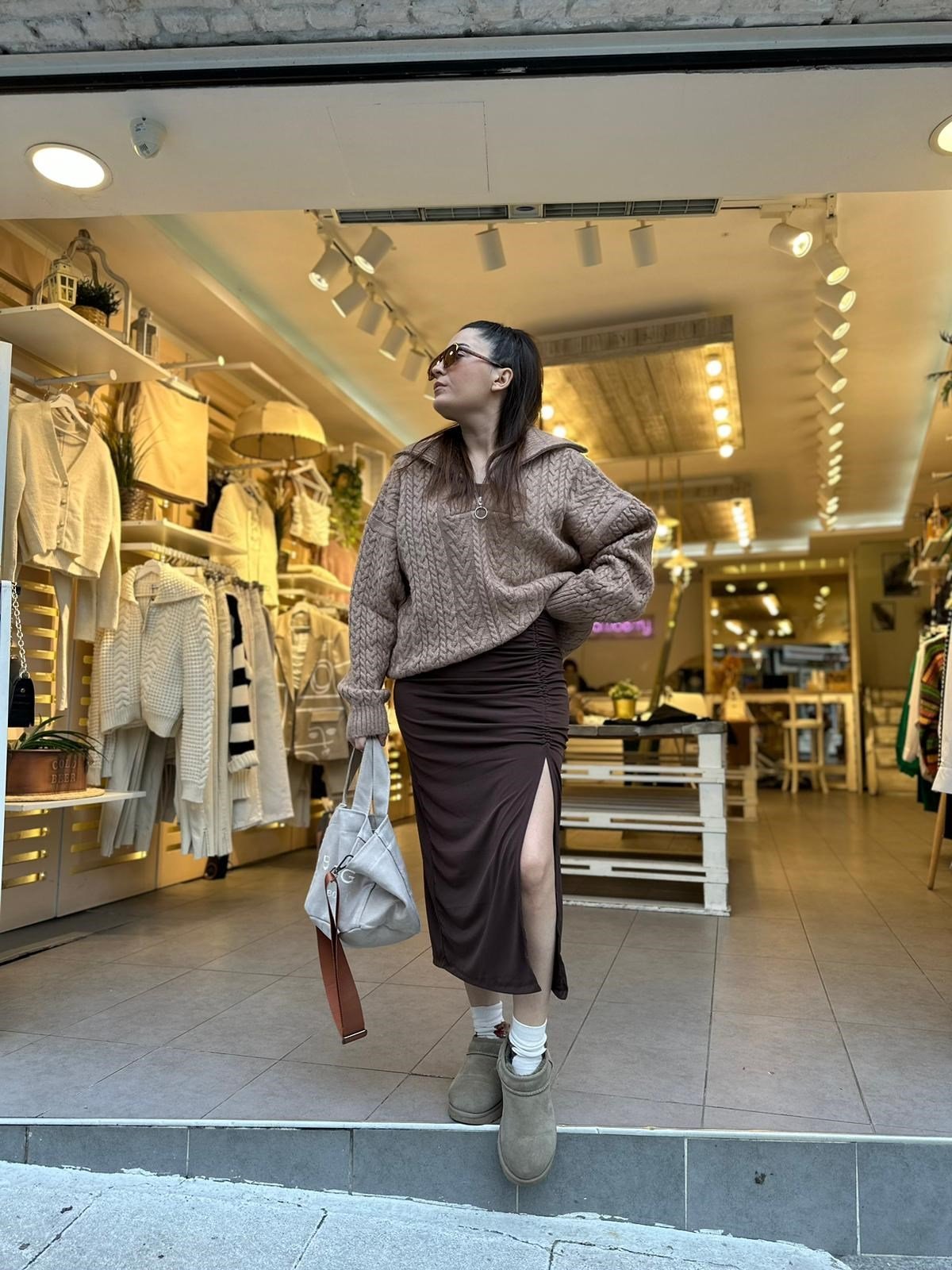 Acı Kahve Drape Detay Etek | StrawberryWear