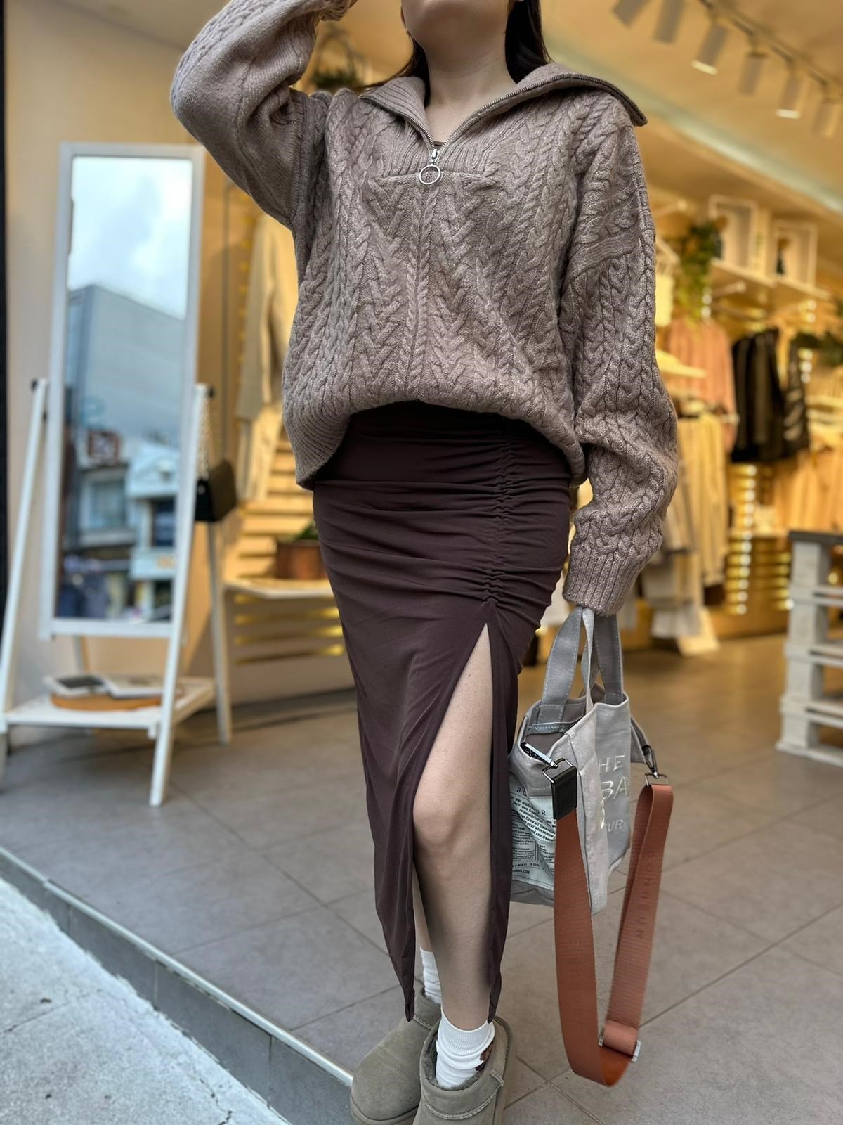 Acı Kahve Drape Detay Etek | StrawberryWear