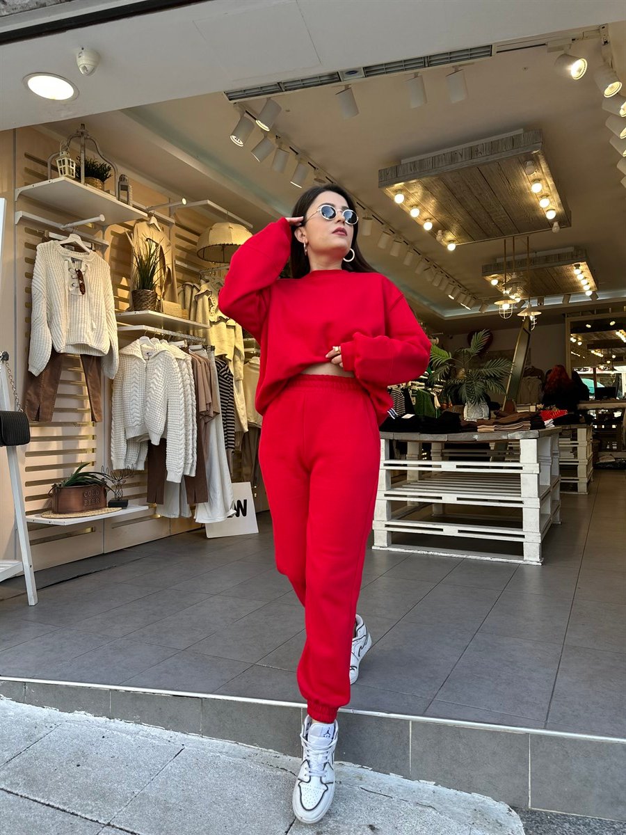 Kırmızı Lastik Paça Eşofman Takım | StrawberryWear