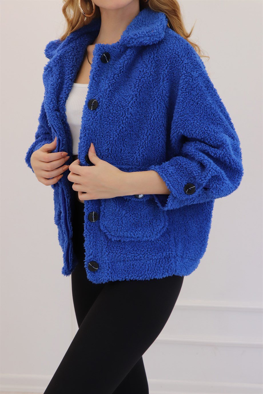 Saks Mavi Teddy Peluş Mont 6821