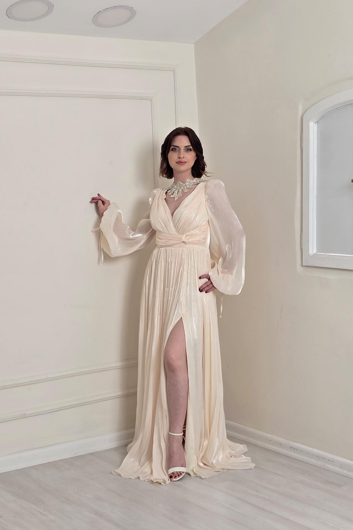 Vanilya Yakalı Abiye 8495