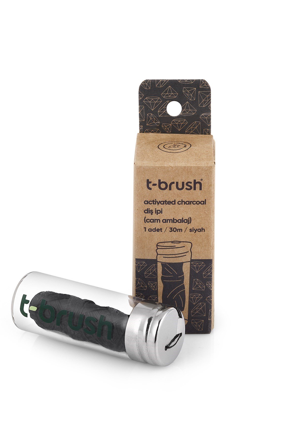 T-Brush Activated Charcoal Cam Şişe Diş İpi