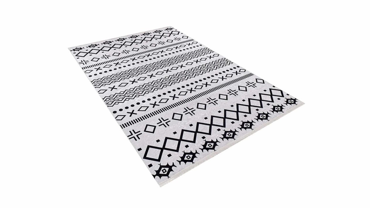 Piksel Halı Siyah Beyaz Geometrik Dijital Baskı Halı