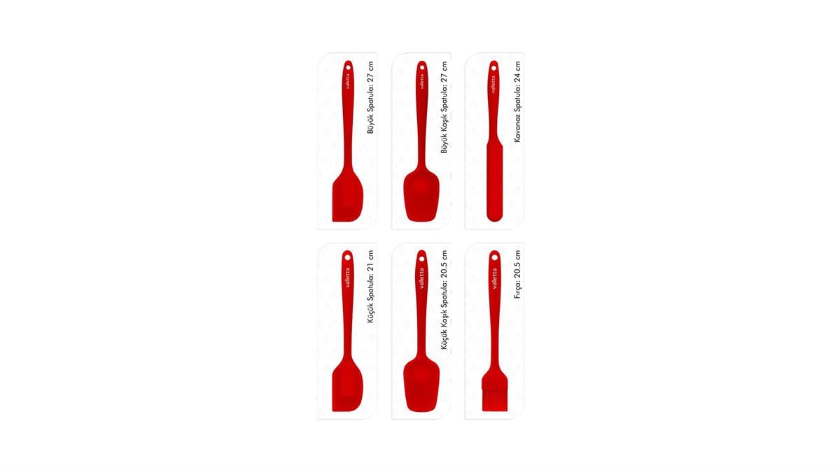 Valletta VLT1018 Drongo 6 Parça Silikon Spatula Seti - Kırmızı