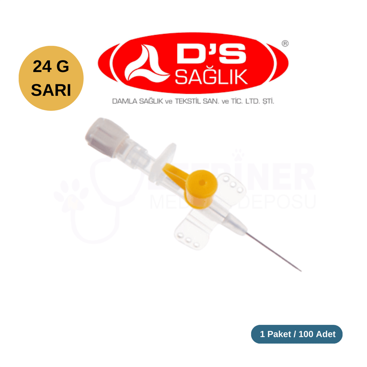 Damla Sağlık Anjiokat Kanül (Intraket) 24G Sarı 100'lü Kutu