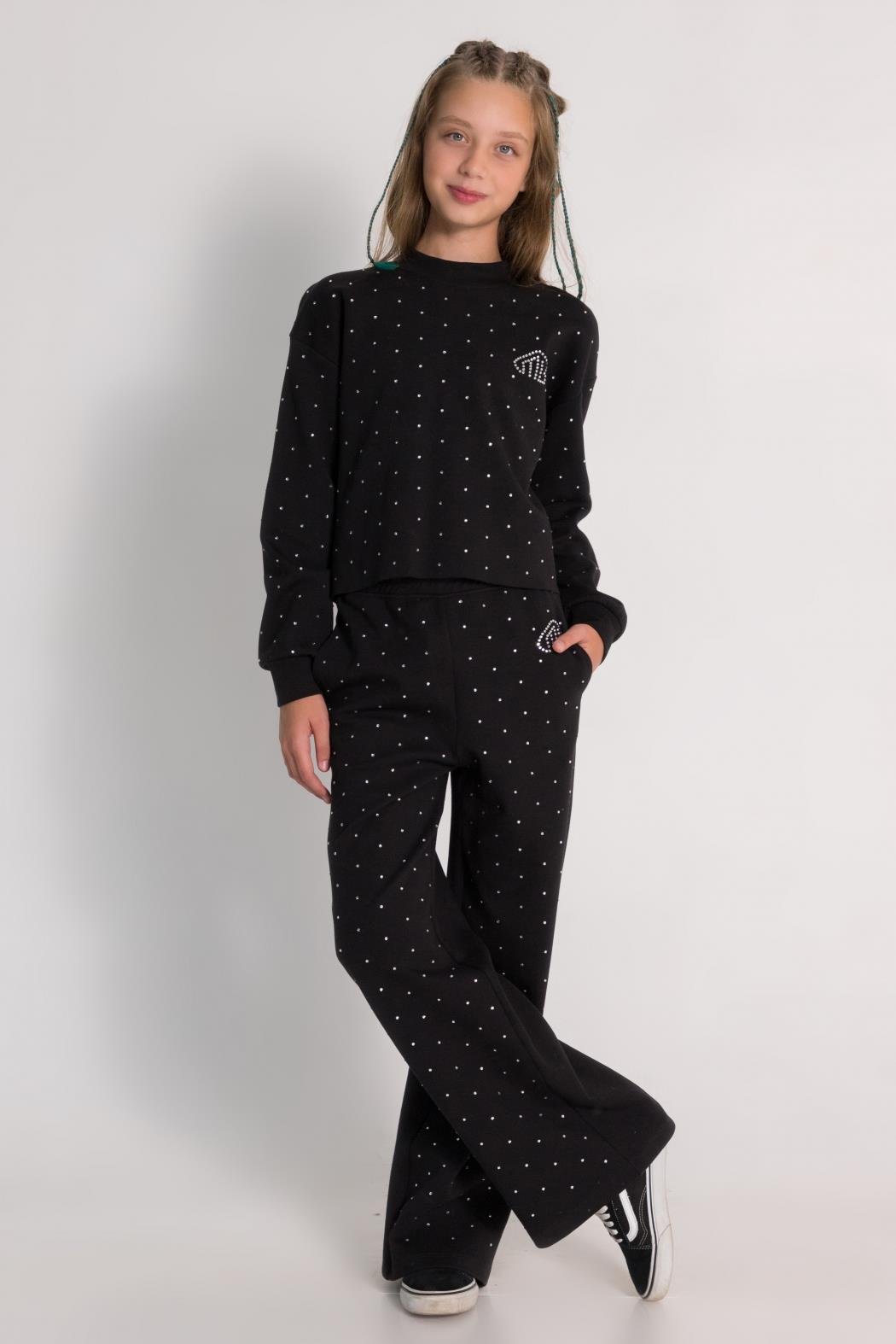 DMB-9696Kız Çocuk Taş Dedaylı Crop Takım 9696