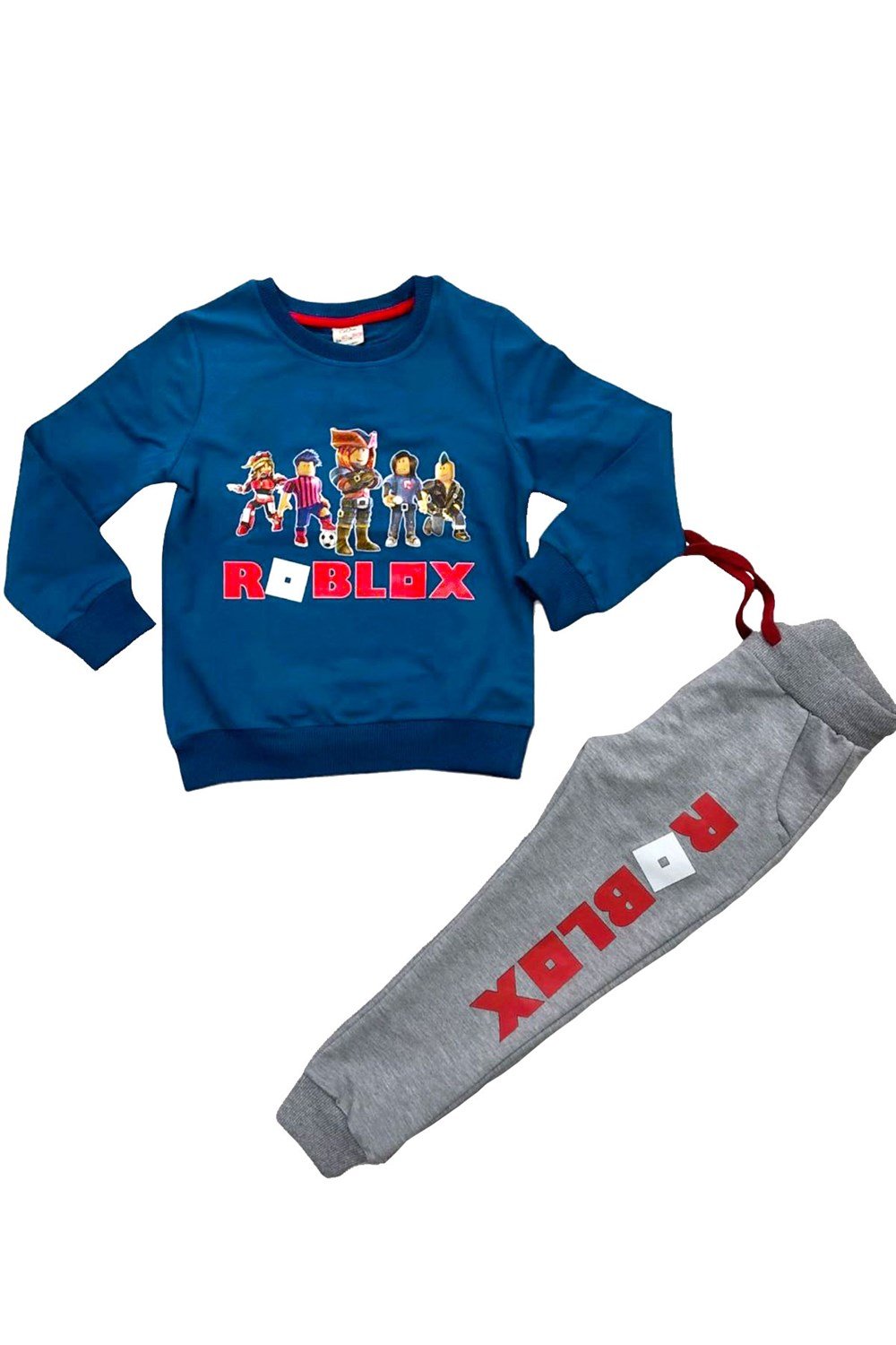 NBK-21600-RName Kids Roblox Baskılı Pamuk Eşofman Takımı